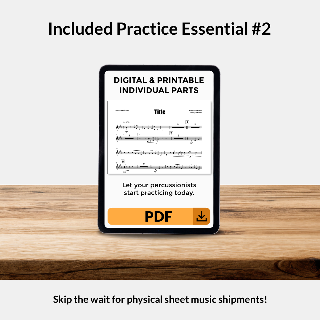 Let your percussionists start practicing today and skip the wait for sheet music shipments!